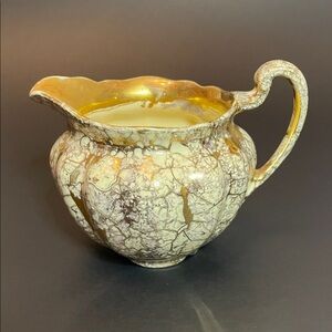 Vintage JOHNSON BROTHERS Elegant Ceramic Gold & Cream Crackle Glaze Creamer